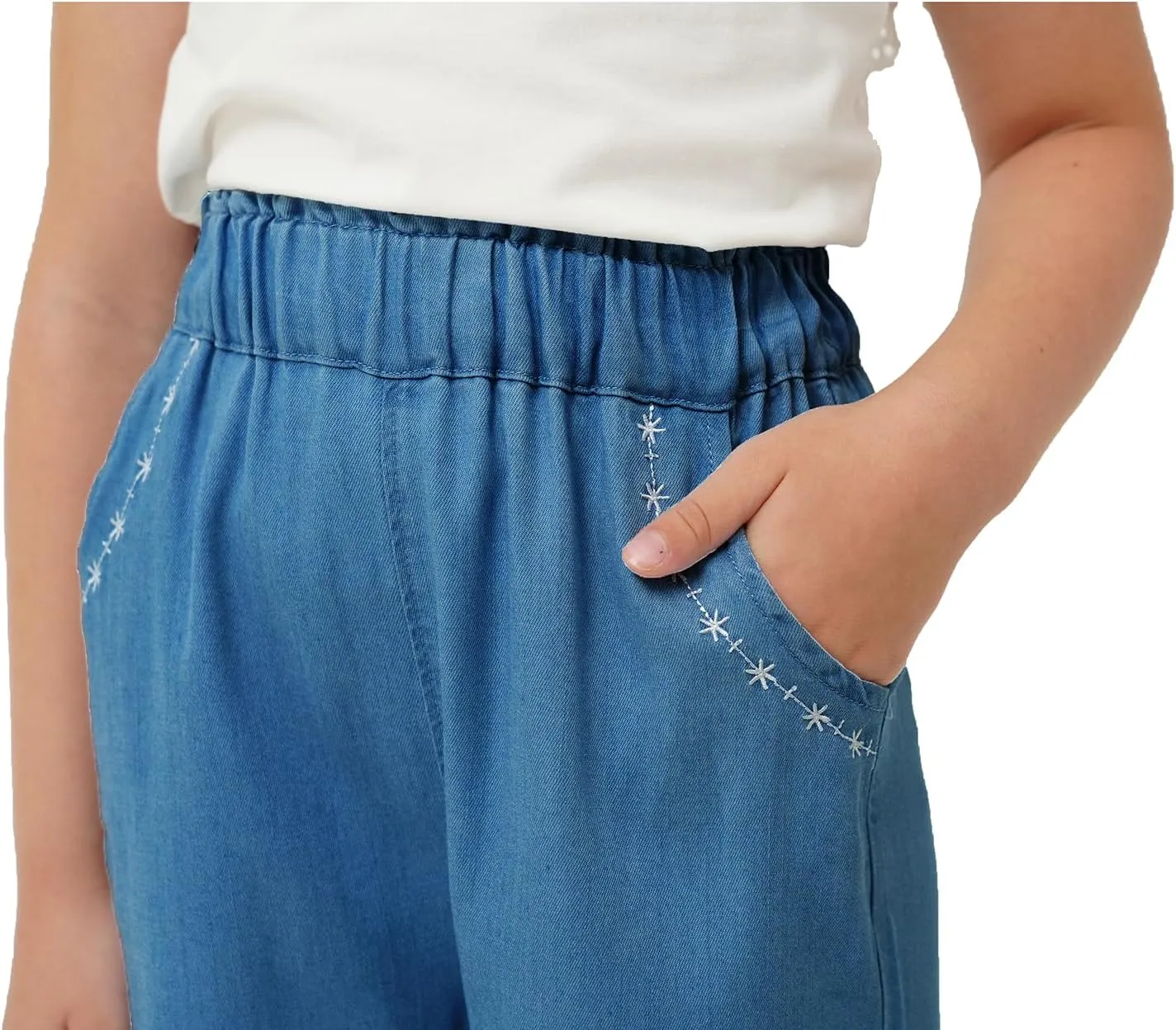 Girls Pants with Pockets Pull On Lightweight Bell Bottoms Straight Leg Baggy Jeans for Girls Flare School Pants