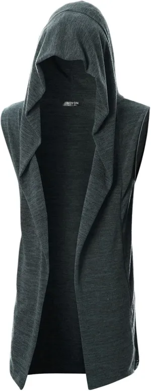 GIVON Mens Sleeveless Ruffle Shawl Collar Cardigan Lightweight Long Hooded Vest Sweater