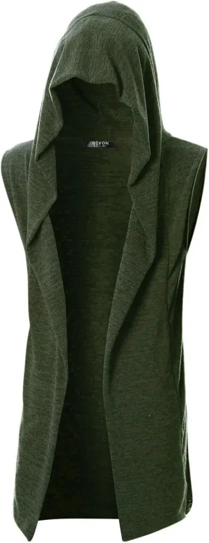 GIVON Mens Sleeveless Ruffle Shawl Collar Cardigan Lightweight Long Hooded Vest Sweater
