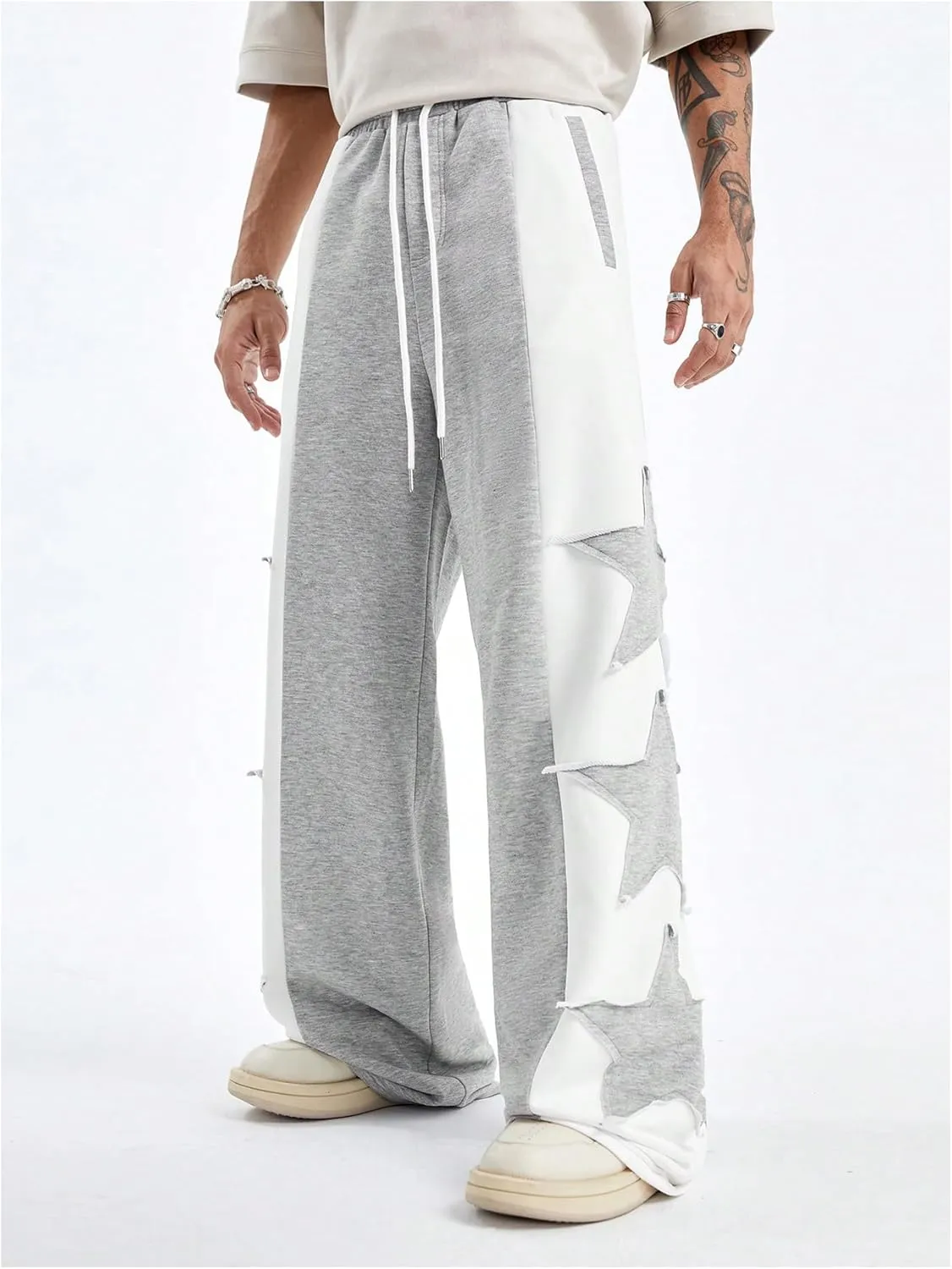 GORGLITTER Men's Y2k Baggy Sweatpants Star Print Hip Hop Pants Drawstring Wide Leg Track Pants