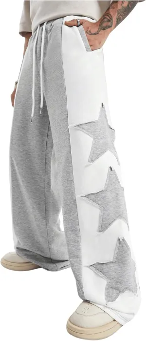 GORGLITTER Men's Y2k Baggy Sweatpants Star Print Hip Hop Pants Drawstring Wide Leg Track Pants