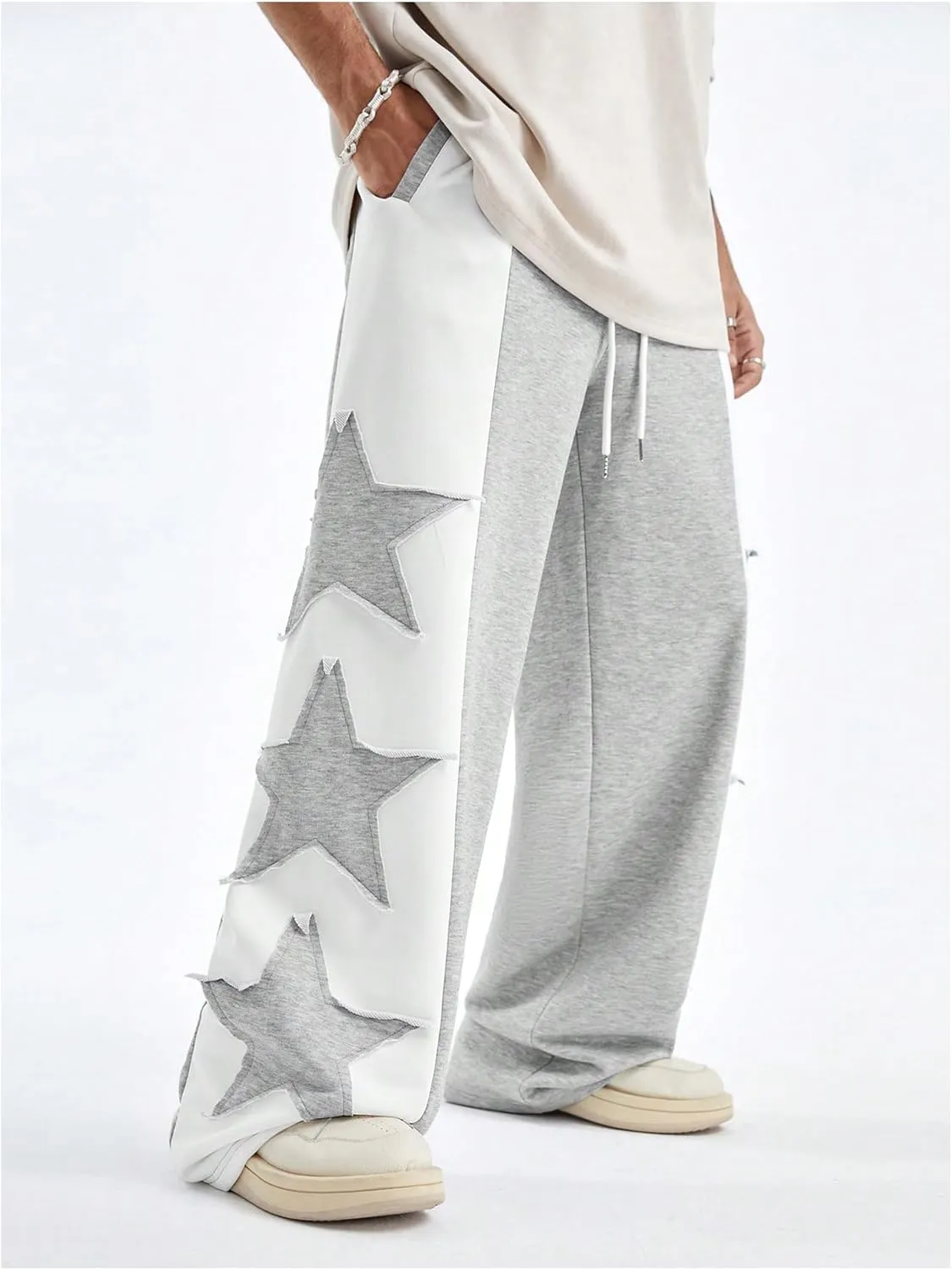 GORGLITTER Men's Y2k Baggy Sweatpants Star Print Hip Hop Pants Drawstring Wide Leg Track Pants