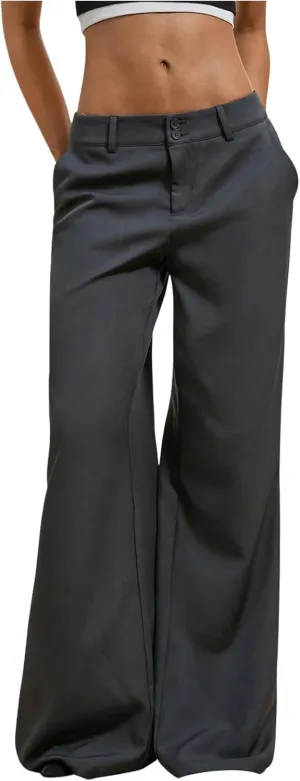 GORGLITTER Women's Low Rise Dress Pants Dressy Casual Low Waisted Wide Leg Straight Trousers Capri Pants Work Business
