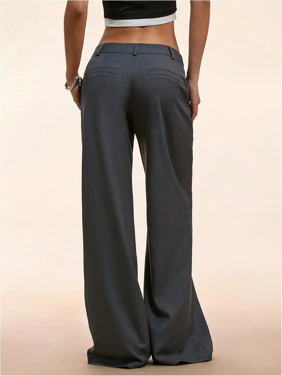 GORGLITTER Women's Low Rise Dress Pants Dressy Casual Low Waisted Wide Leg Straight Trousers Capri Pants Work Business