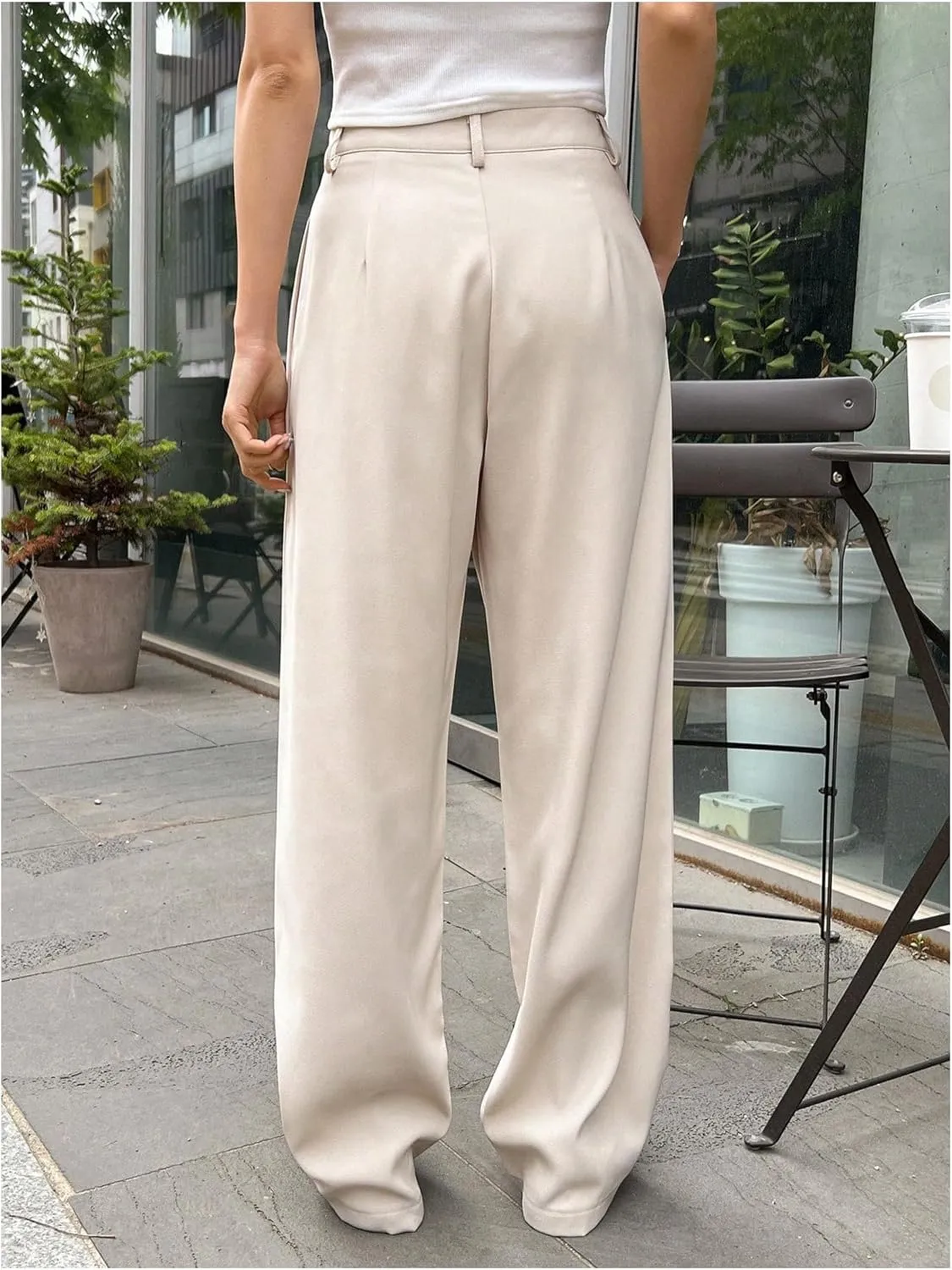 GORGLITTER Women's Low Rise Dress Pants Dressy Casual Low Waisted Wide Leg Straight Trousers Capri Pants Work Business