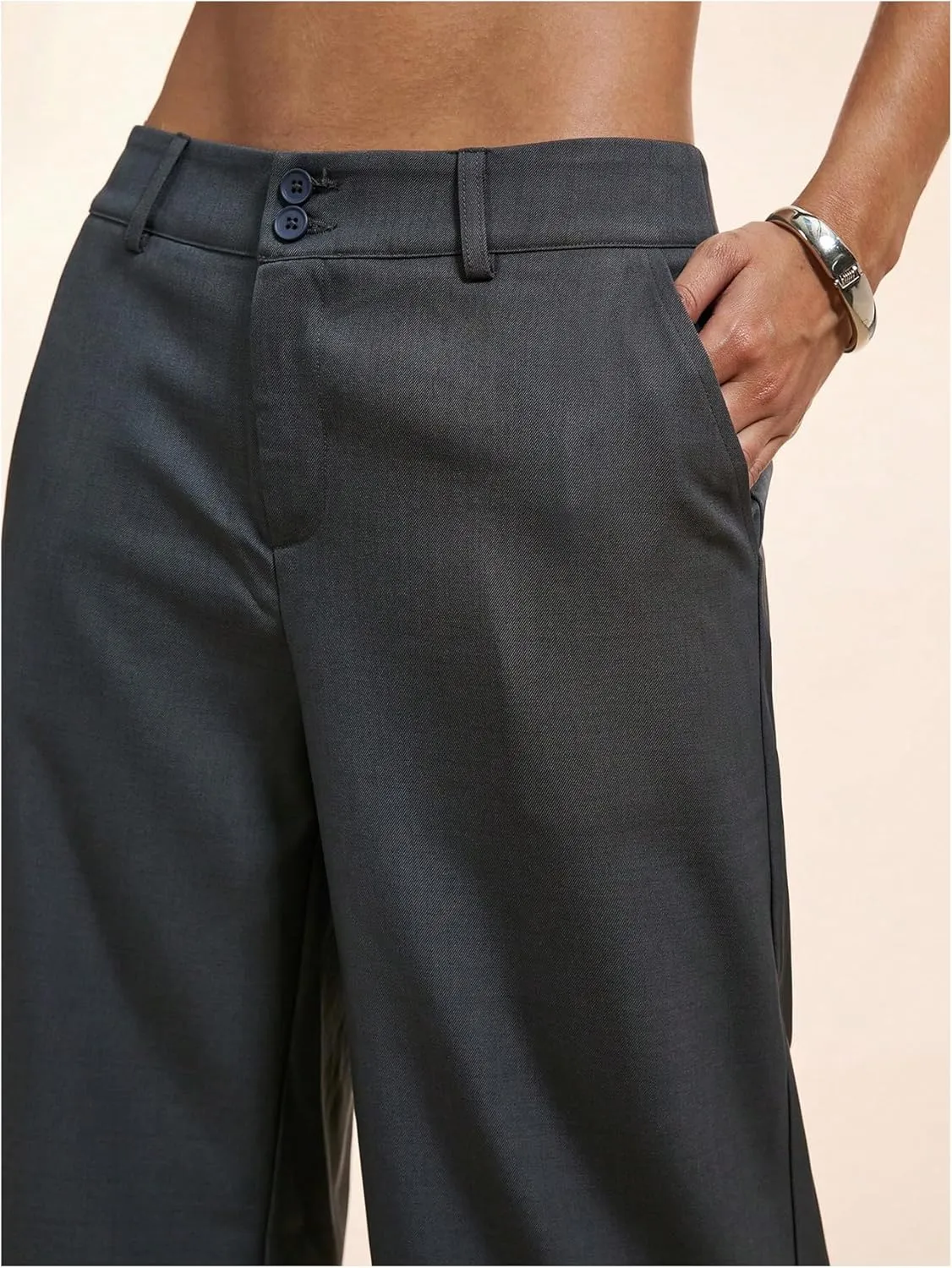 GORGLITTER Women's Low Rise Dress Pants Dressy Casual Low Waisted Wide Leg Straight Trousers Capri Pants Work Business