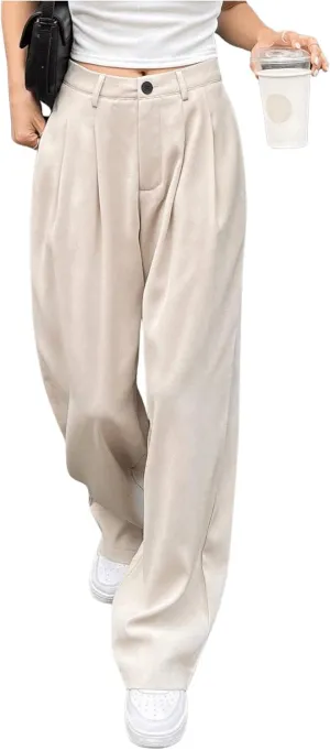 GORGLITTER Women's Low Rise Dress Pants Dressy Casual Low Waisted Wide Leg Straight Trousers Capri Pants Work Business