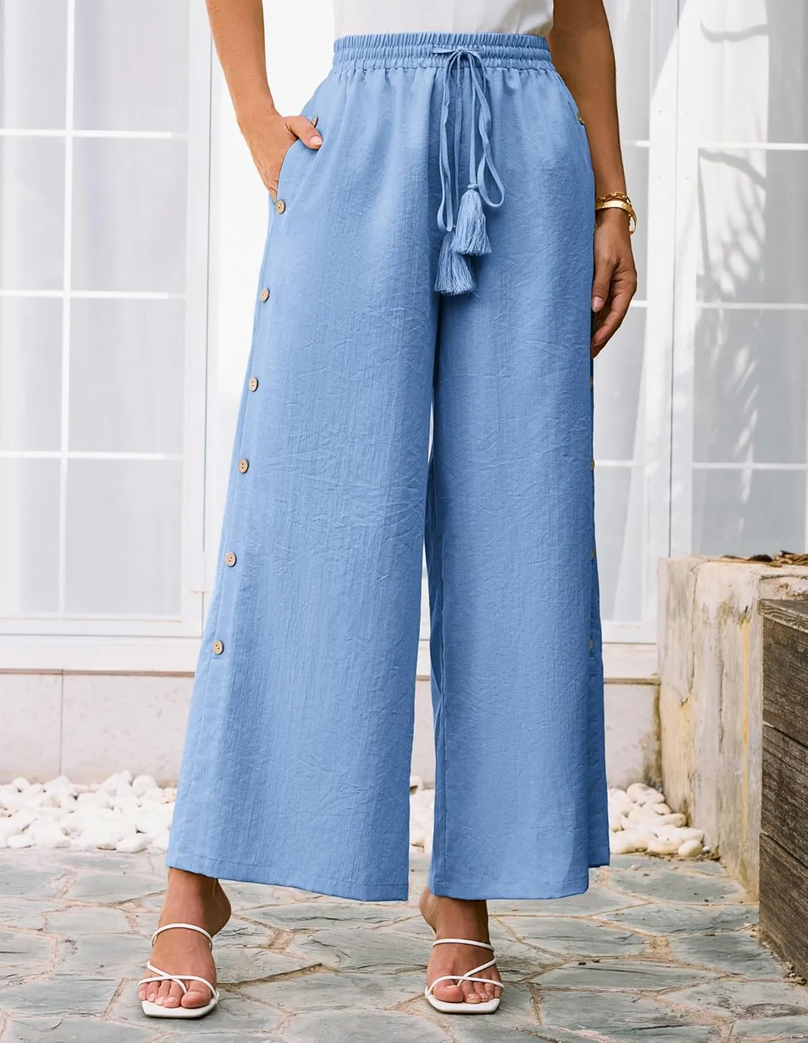 GRACE KARIN Women's Summer Wide Leg Pants High Waisted Palazzo Pants Caual Flowy Beach Trousers with Pockets