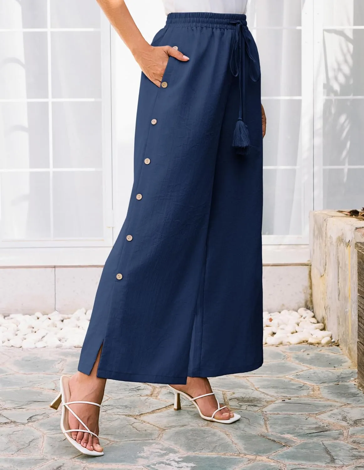 GRACE KARIN Women's Summer Wide Leg Pants High Waisted Palazzo Pants Caual Flowy Beach Trousers with Pockets