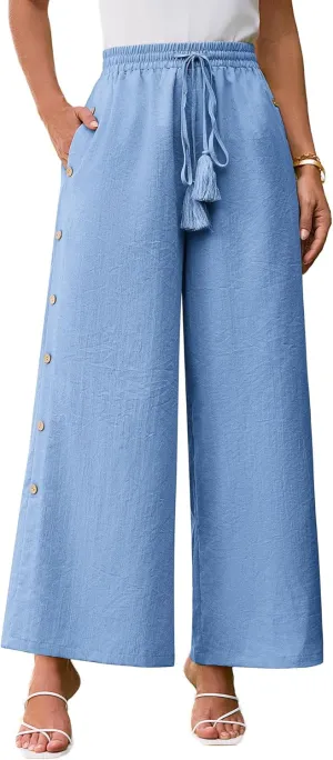 GRACE KARIN Women's Summer Wide Leg Pants High Waisted Palazzo Pants Caual Flowy Beach Trousers with Pockets
