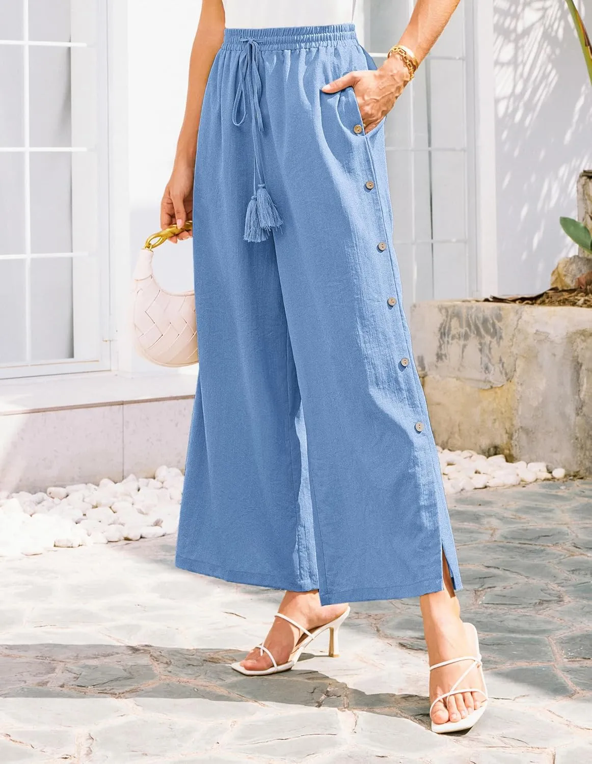 GRACE KARIN Women's Summer Wide Leg Pants High Waisted Palazzo Pants Caual Flowy Beach Trousers with Pockets
