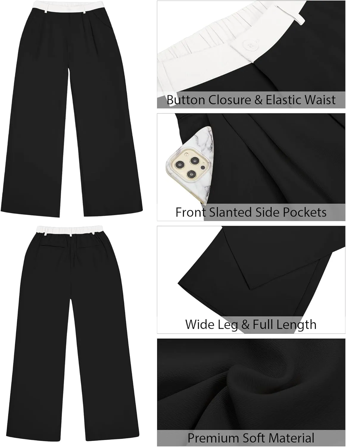 GRAPENT Wide Leg Pants for Women Work Business Casual High Waisted Dressy Pants Flowy Trousers Office