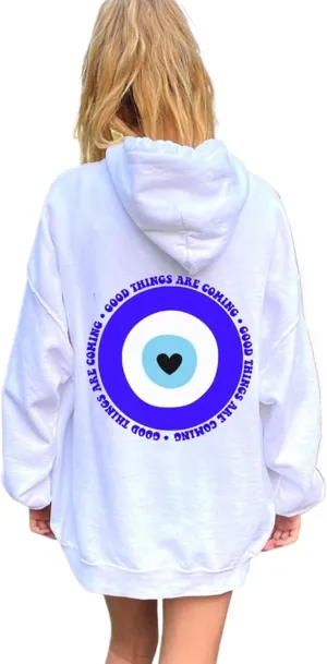 Graphic Evil Eye Streetwear Cute Pullover Long Sleeve Hoodie for Women Crewneck Oversized Sweatshirts