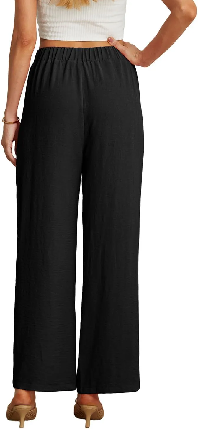 GRECERELLE Women Palazzo Pants Wide Leg Flowy Pants High Waist Casual Button Long Lounge Pant Trousers with Pocket