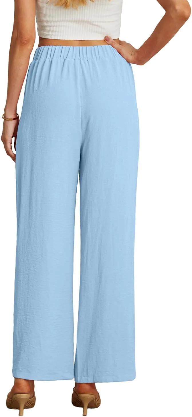 GRECERELLE Women Palazzo Pants Wide Leg Flowy Pants High Waist Casual Button Long Lounge Pant Trousers with Pocket