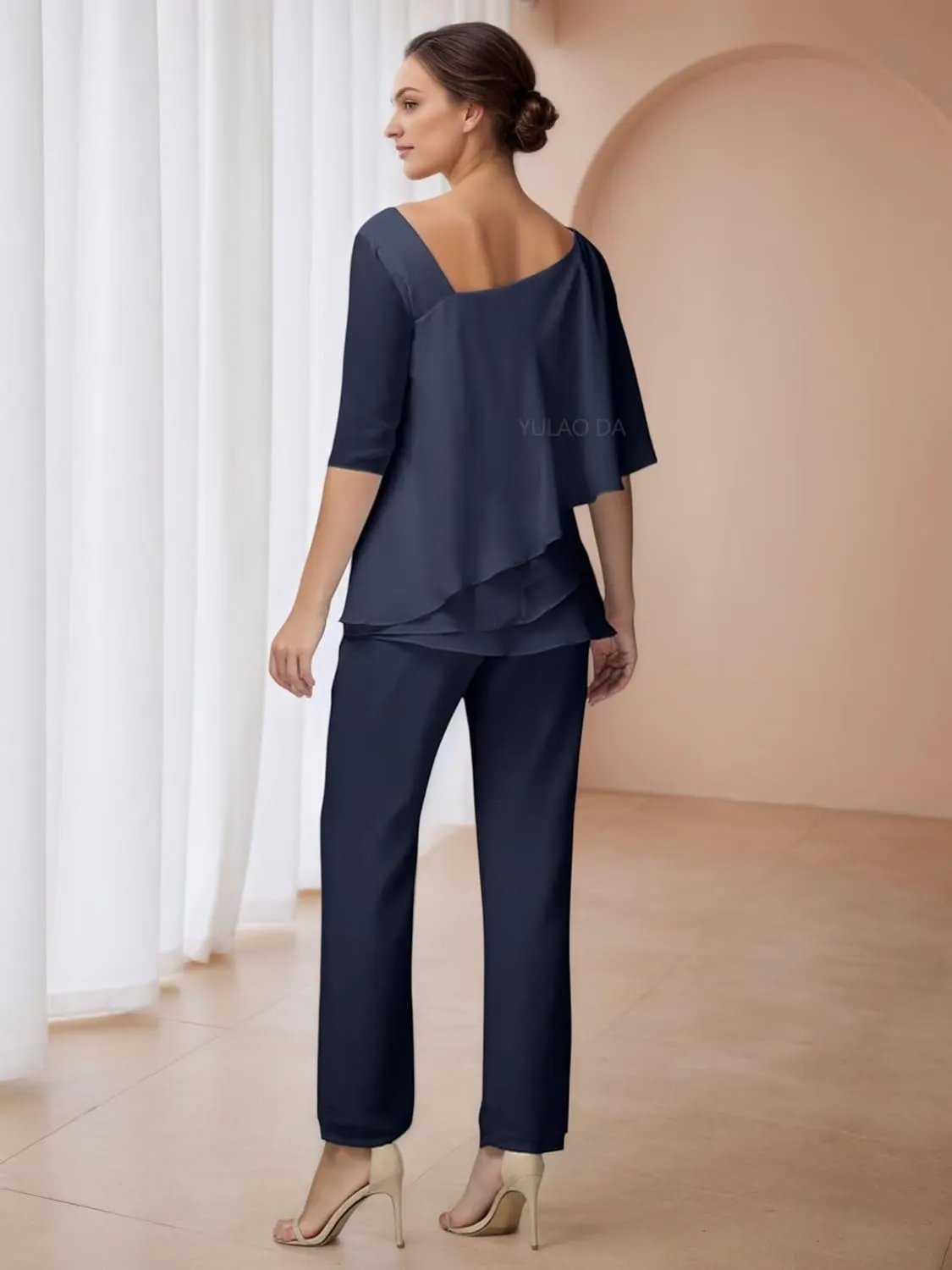 Half Sleeve Mother of The Bride Pant Suits for Women Dressy 2 pcs Tiered Formal Pantsuits for Wedding Guest 2025