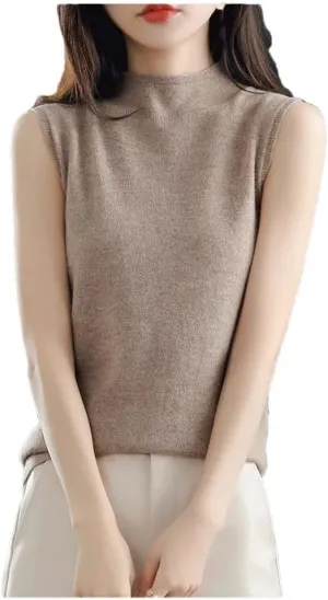 Hgvcfcv Women Half-Turtleneck Sleeveless Vest Women's undershirt Camisole Base layer tank top