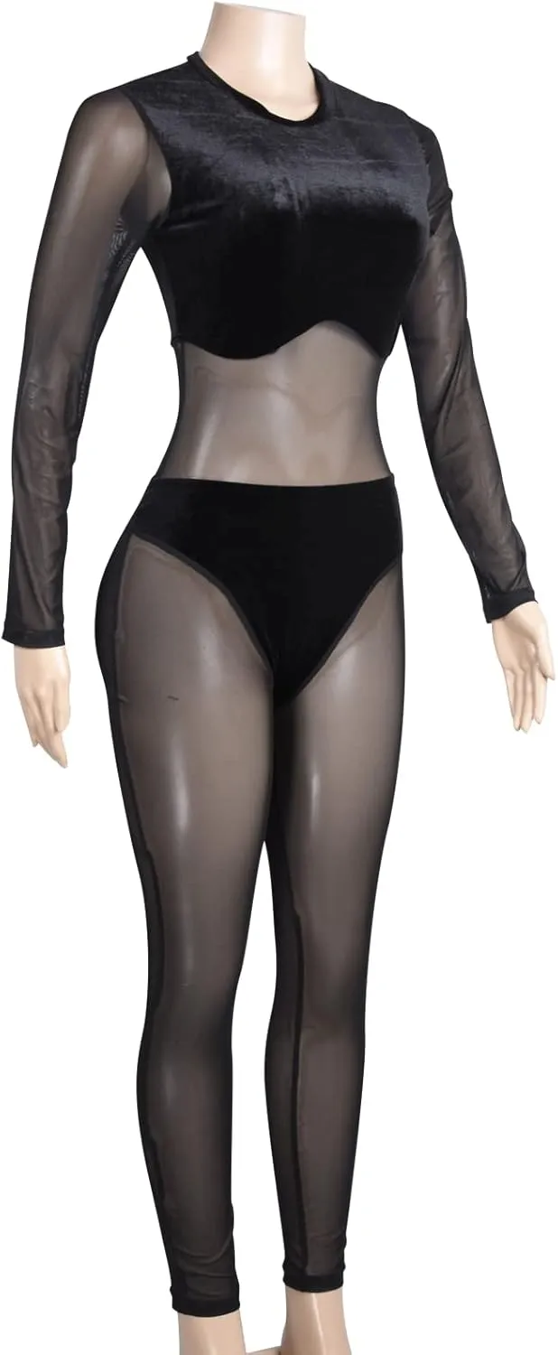 hibshaby Sexy Mesh Black Leopard Jumpsuits for Women Bodycon Outfits Streetwear Rompers