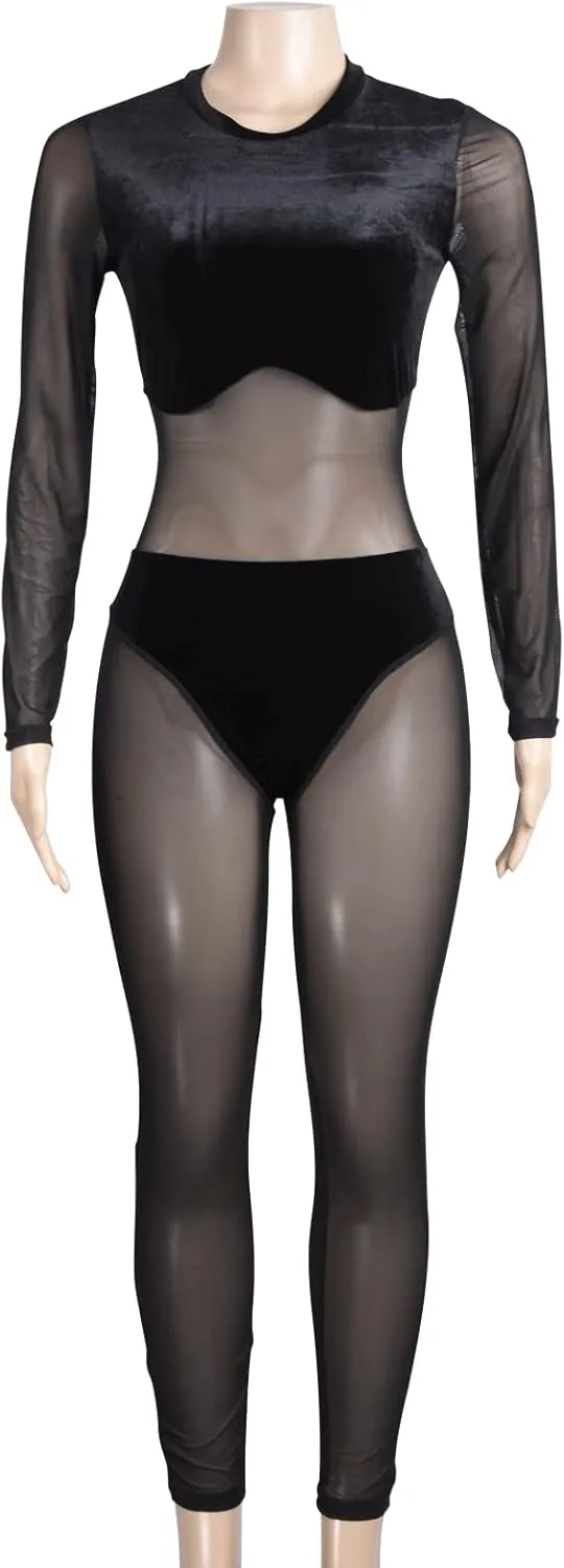 hibshaby Sexy Mesh Black Leopard Jumpsuits for Women Bodycon Outfits Streetwear Rompers