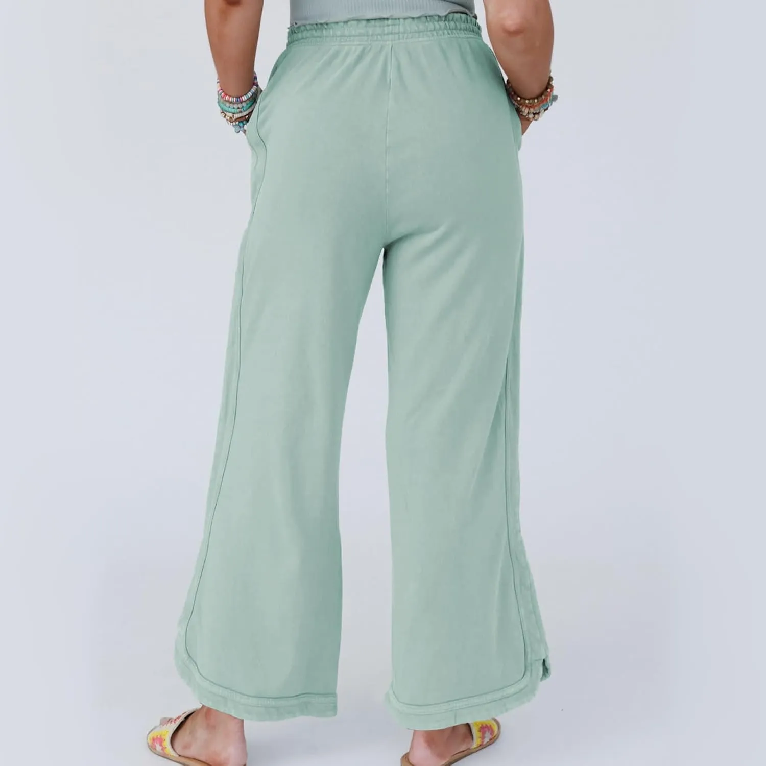 Hixiaohe Women's Casual Wide Leg Sweatpants High Waist Baggy Acid Wash Pants Drawstring Athletic Palazzo Pants with Pockets