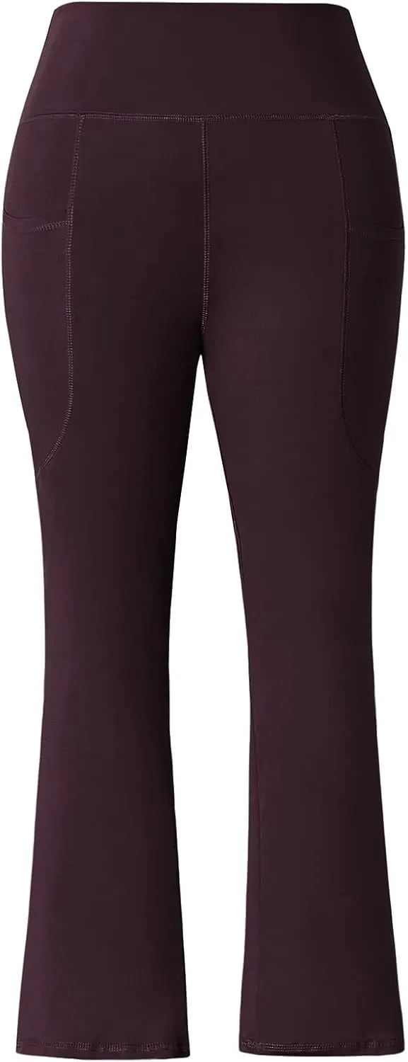 Honwenle Women's Plus Size Bootcut Yoga Pants with Pockets High Waisted Tummy Control Bootleg Flared Wide Leg Pants
