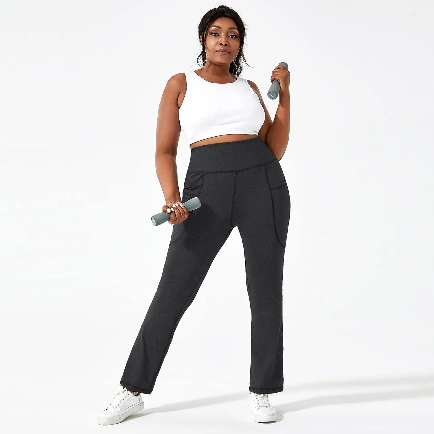 Honwenle Women's Plus Size Bootcut Yoga Pants with Pockets High Waisted Tummy Control Bootleg Flared Wide Leg Pants