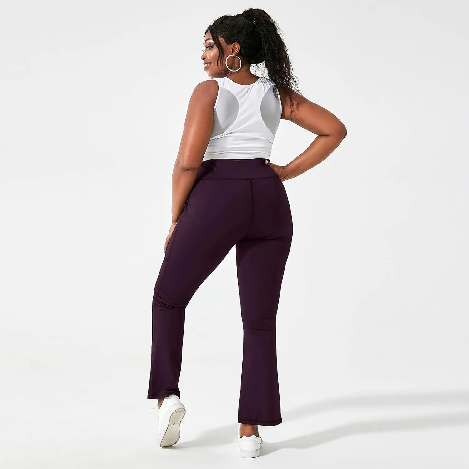 Honwenle Women's Plus Size Bootcut Yoga Pants with Pockets High Waisted Tummy Control Bootleg Flared Wide Leg Pants