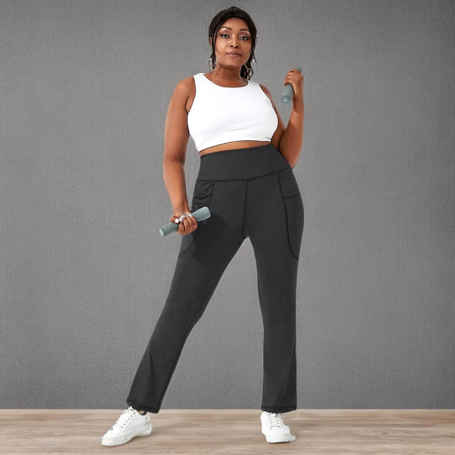 Honwenle Women's Plus Size Bootcut Yoga Pants with Pockets High Waisted Tummy Control Bootleg Flared Wide Leg Pants