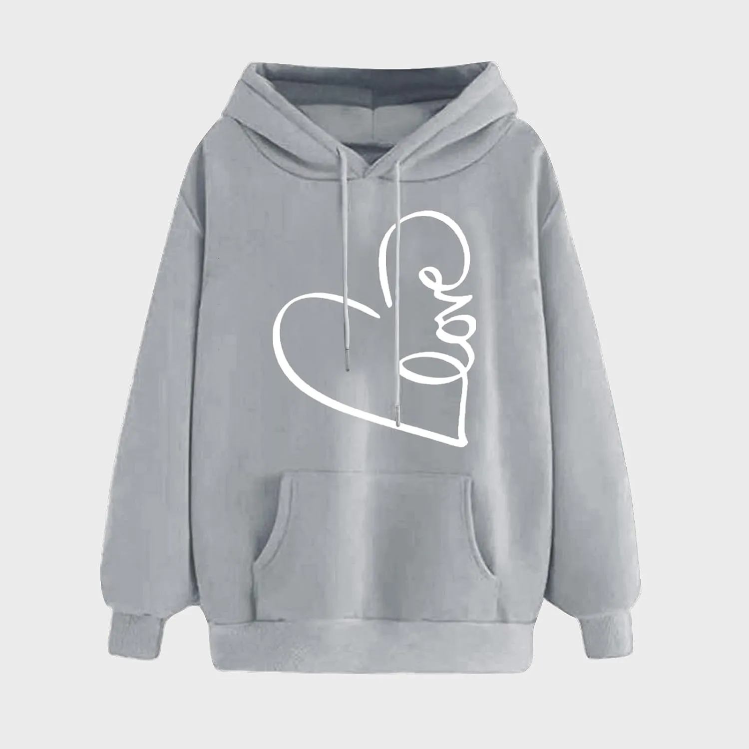 Hoodies for Women Trendy Heart Print Long Sleeve Drawstring Pullover Tops Oversized Casual Sweatshirts with Pocket
