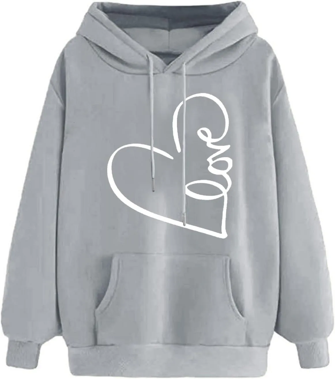 Hoodies for Women Trendy Heart Print Long Sleeve Drawstring Pullover Tops Oversized Casual Sweatshirts with Pocket