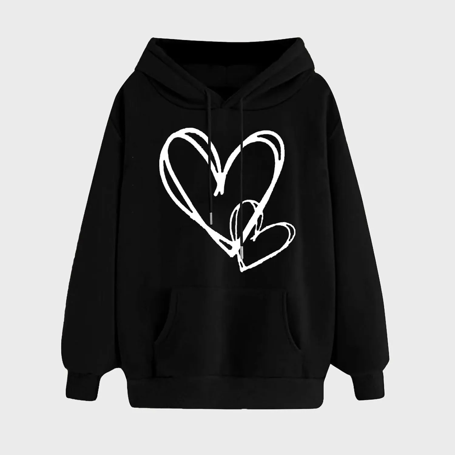 Hoodies for Women Trendy Heart Print Long Sleeve Drawstring Pullover Tops Oversized Casual Sweatshirts with Pocket