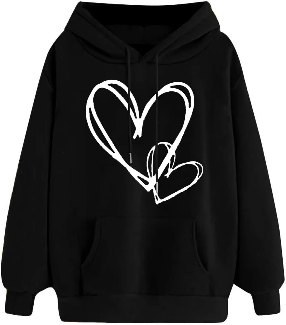 Hoodies for Women Trendy Heart Print Long Sleeve Drawstring Pullover Tops Oversized Casual Sweatshirts with Pocket