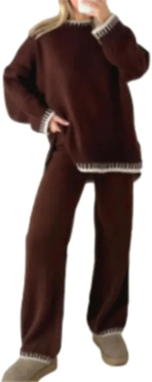 HOULENGS Women's Casual 2 Piece Sweater Sets Long Sleeve Pullover Tops and Wide Leg Pants Loungewear Tracksuits