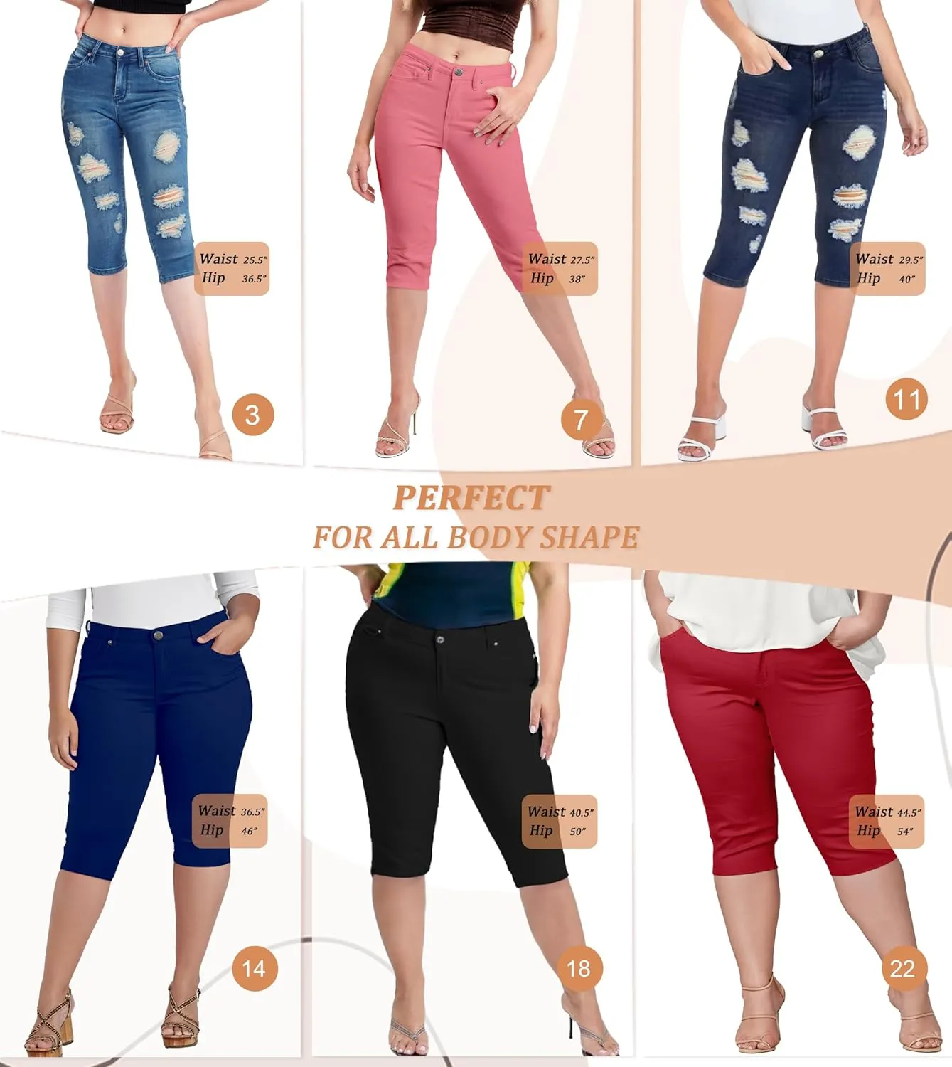 Hybrid & Company Women's Butt Lift Super Comfy Stretch Denim Capri Short Jeans