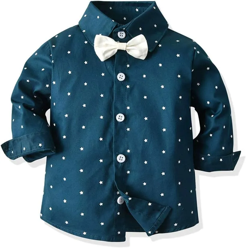 IDOPIP Toddler Kids Baby Boys 1st Christmas Outfit Gentleman Striped Shirt with Bowtie  Long Suspender Pants Overalls Clothes