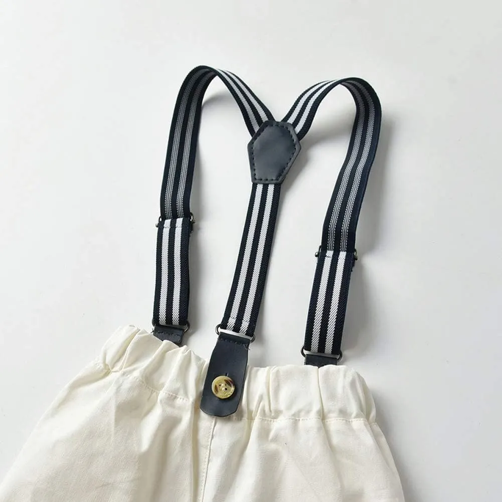 IDOPIP Toddler Kids Baby Boys 1st Christmas Outfit Gentleman Striped Shirt with Bowtie  Long Suspender Pants Overalls Clothes