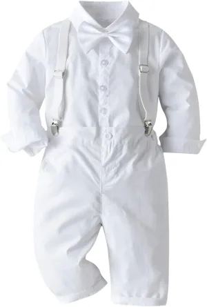 IDOPIP Toddler Kids Baby Boys 1st Christmas Outfit Gentleman Striped Shirt with Bowtie  Long Suspender Pants Overalls Clothes