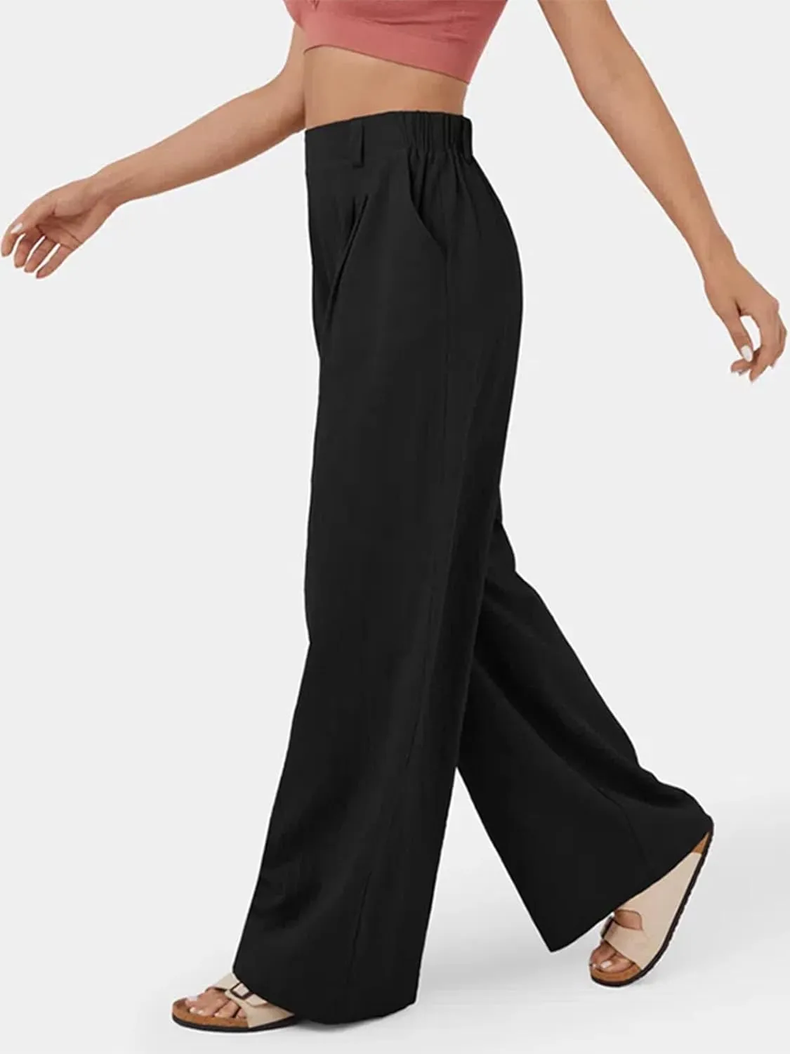 IFFEI Womens Linen Pants Casual Loose Wide Leg High Waist Button Up Pants Trousers with Pockets