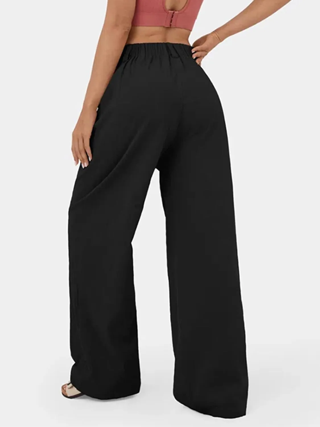 IFFEI Womens Linen Pants Casual Loose Wide Leg High Waist Button Up Pants Trousers with Pockets