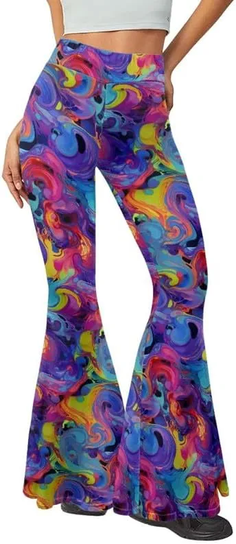 Irisjudy Women Flare Leggings Skulls Elastic High Waist Bootcut Yoga Pants Bell Bottom Camouflage Flared Sweatpants for Women