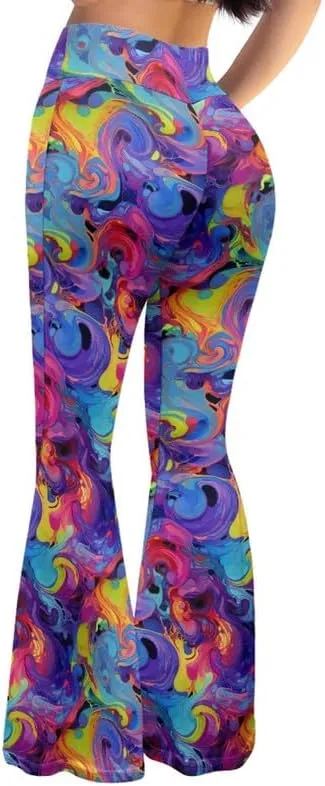Irisjudy Women Flare Leggings Skulls Elastic High Waist Bootcut Yoga Pants Bell Bottom Camouflage Flared Sweatpants for Women