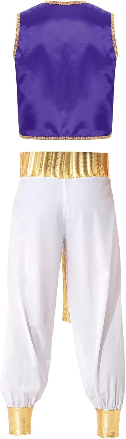JEATHA Men's Arabian Prince Street Rat Costume for Adults Sleeveless Vest with Belt Harem Pants Cosplay Fancy Outfit Party