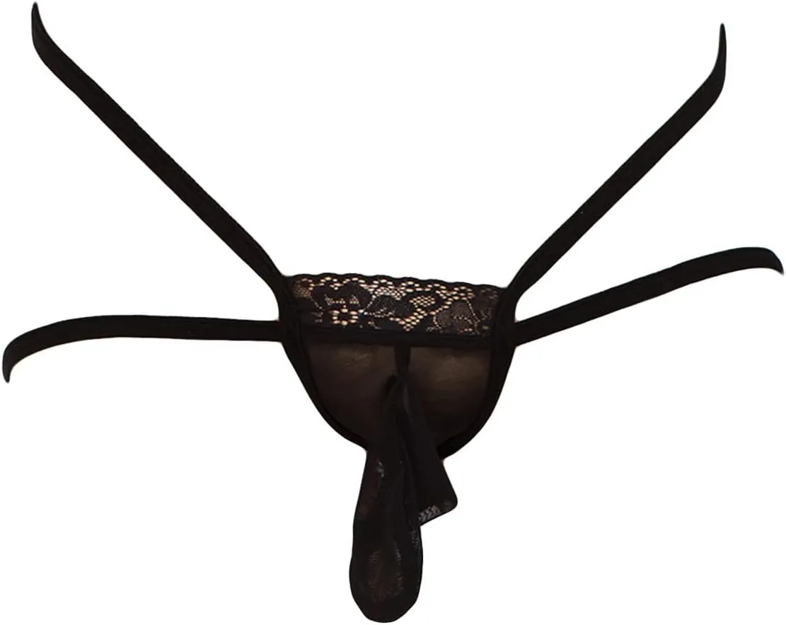 JEShifangjiusu Men'S Thongs Sexy Lace G-String T-Back See Through Bikini Briefs Floral Sissy Pouch Lingerie Underwear