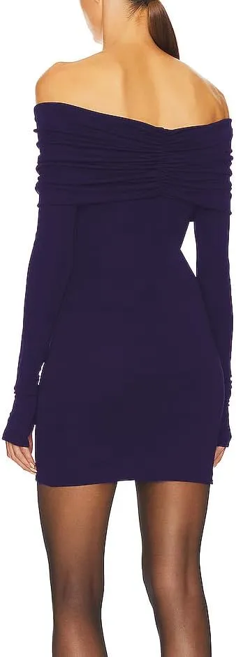 JLCNCUE Womens Off The Shoulder Long Sleeves Bodycon Mini Dress Elegant Ribbed Knit Club Party Short Fitted Dresses 347