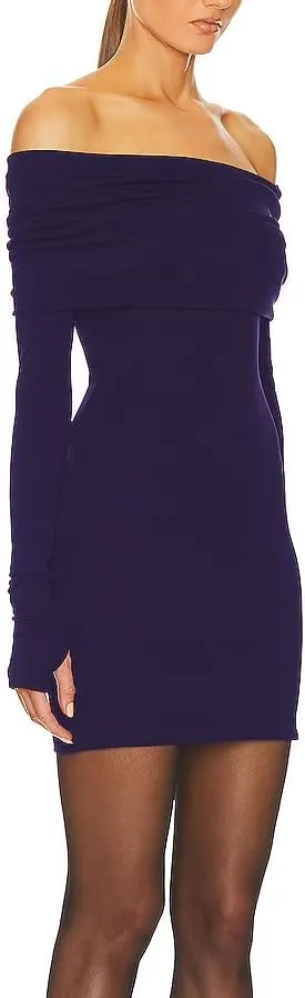 JLCNCUE Womens Off The Shoulder Long Sleeves Bodycon Mini Dress Elegant Ribbed Knit Club Party Short Fitted Dresses 347