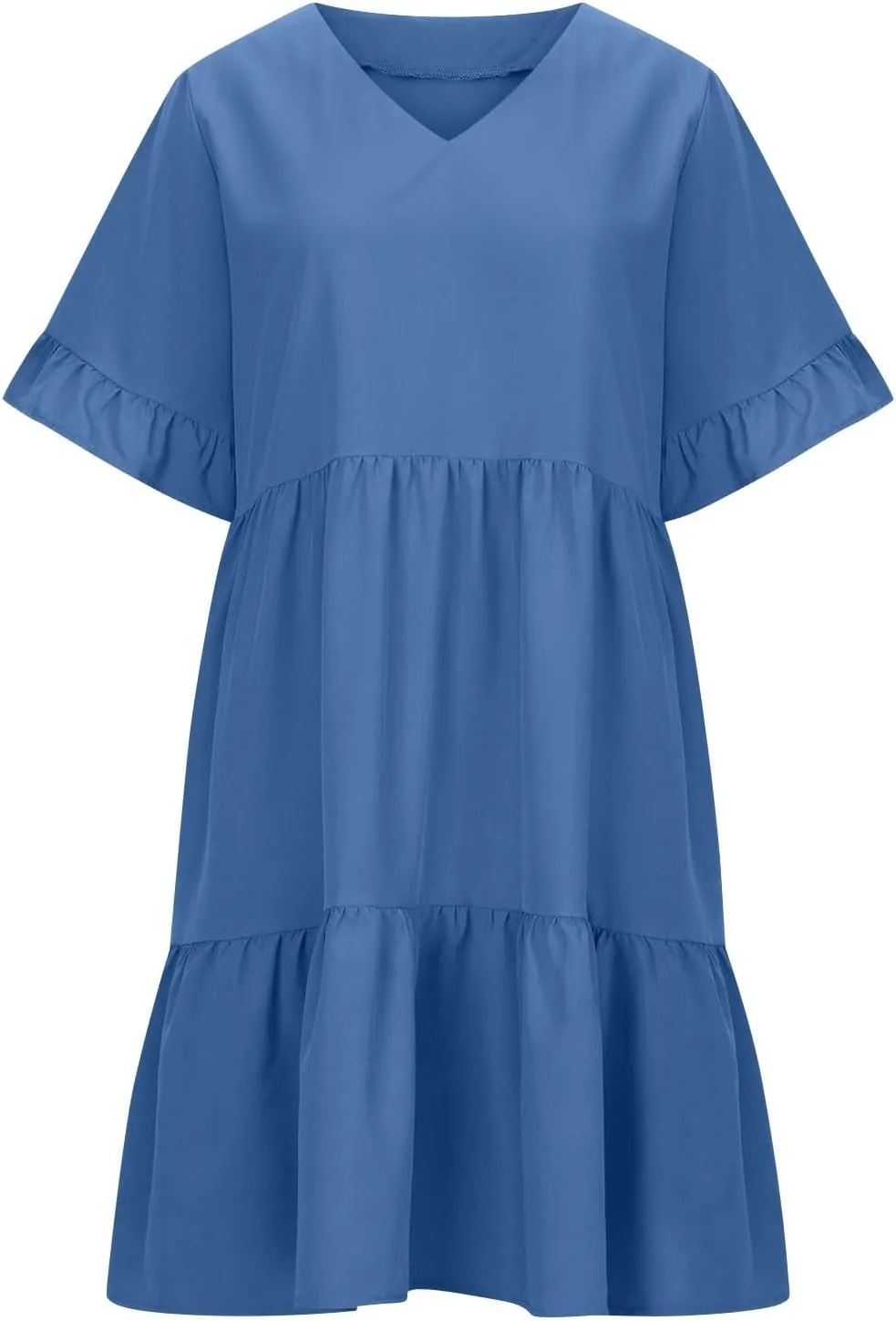 JOAU Dresses for Women Summer 2025 V Neck Short Ruffle Sleeve A Line Tiered Flowy Casual Trendy Mini Beach Dress with Pockets