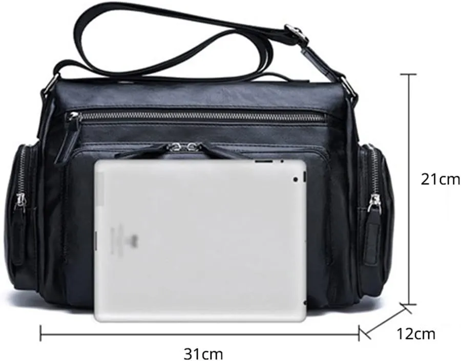 JSEIAJB Briefcase Business Men Shoulder Bag Leisure Men's Bag Retro Leather Shoulder Bag Crossbody Bags Men Black