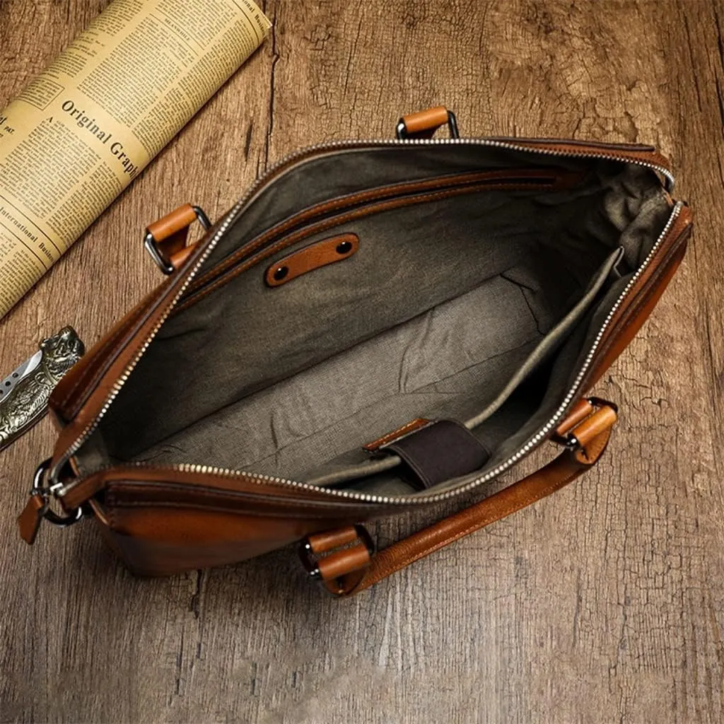 JSEIAJB Briefcase Male Layer Cowhide Crossbody Bag Large Capacity Business Travel Handbag Multifunctional