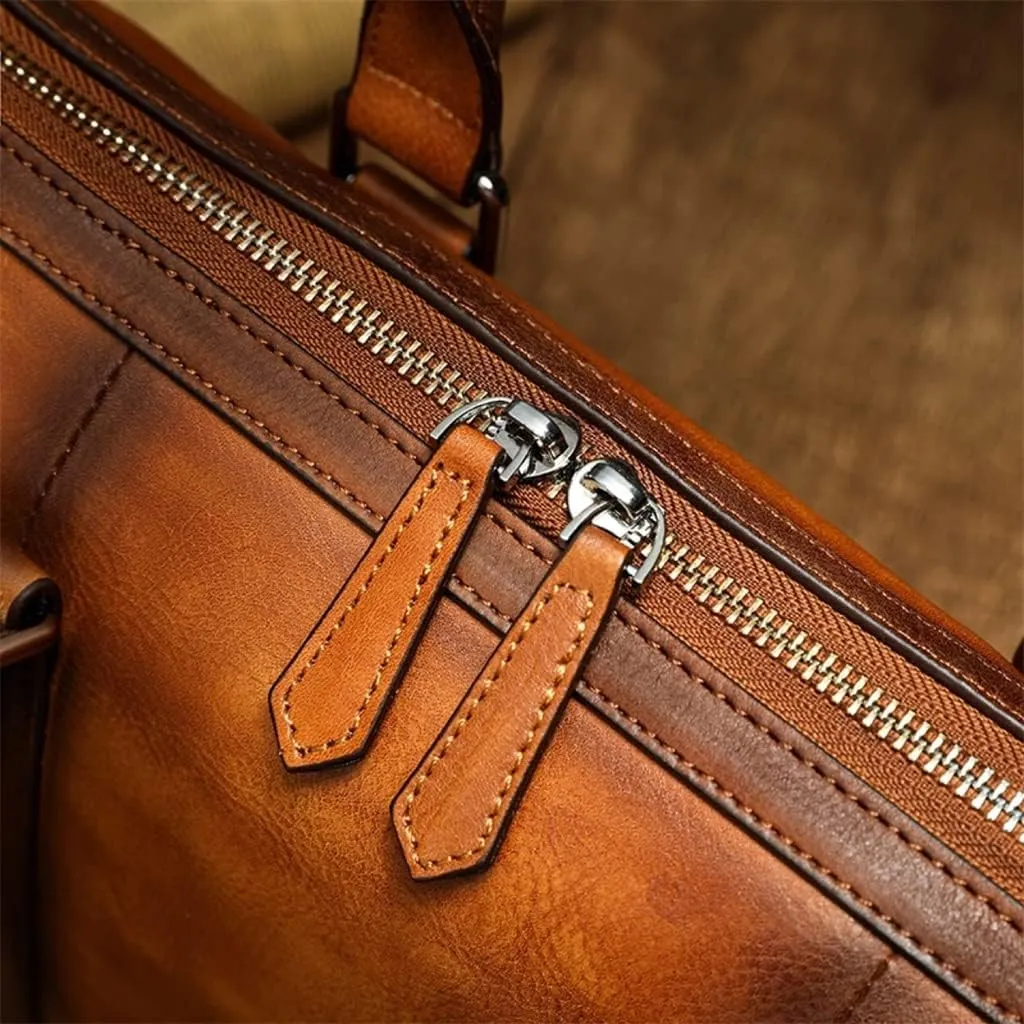 JSEIAJB Briefcase Male Layer Cowhide Crossbody Bag Large Capacity Business Travel Handbag Multifunctional