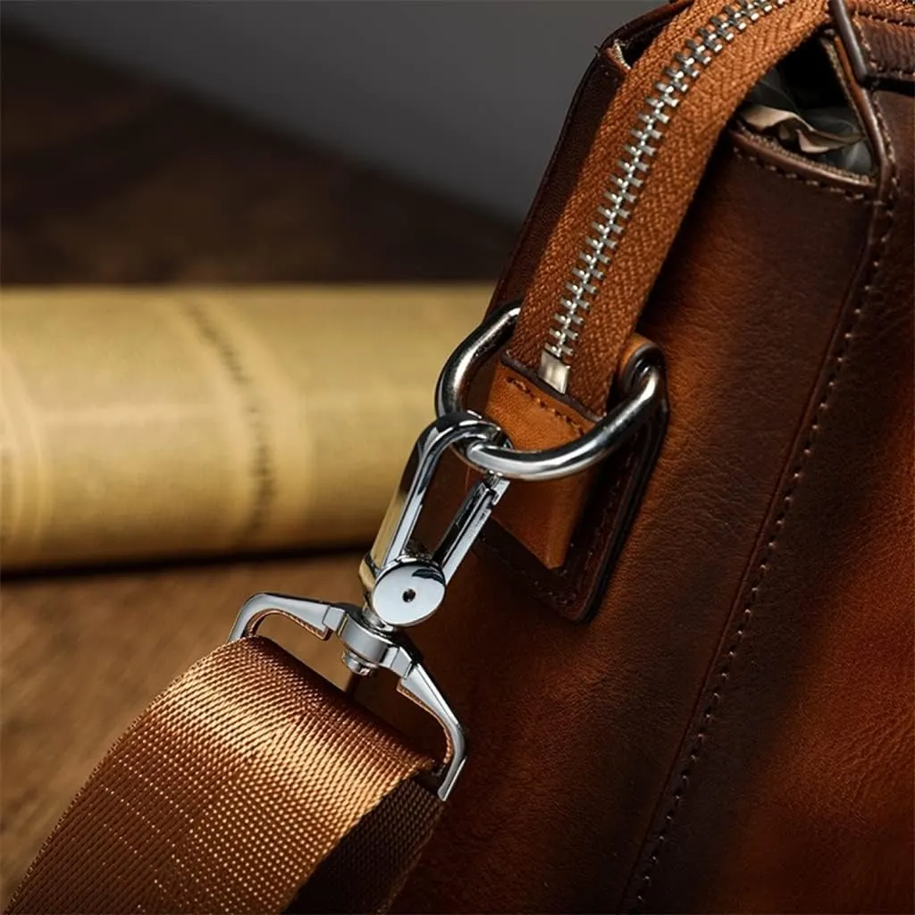 JSEIAJB Briefcase Male Layer Cowhide Crossbody Bag Large Capacity Business Travel Handbag Multifunctional